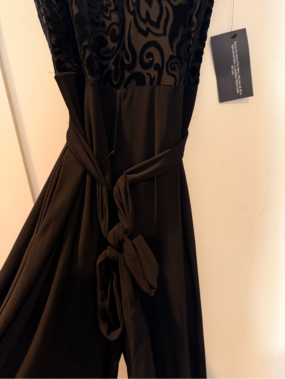 Elegant Black Women's jumpsuit with Velvet Burnout Bodice
